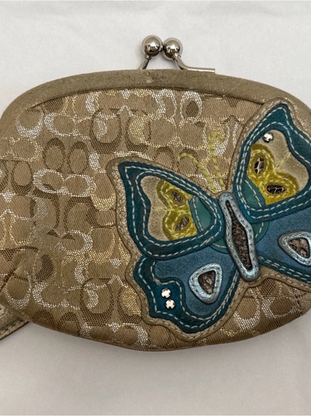 Coach Gold Metallic Butterfly Appliqué Kiss-Lock Clutch